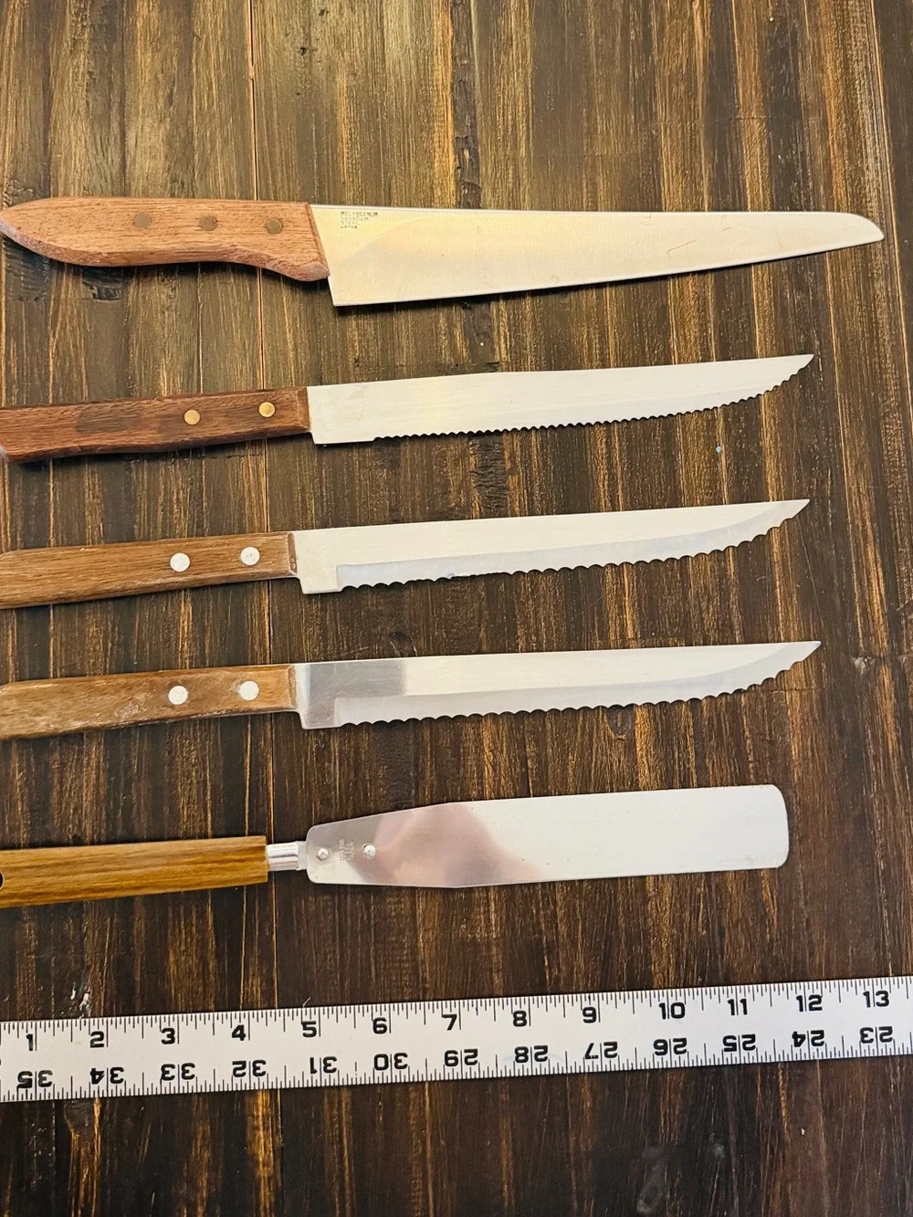 Vintage Japan Kitchen Knife Lot 5 Molybdenum Vanadium Serrated Cake Wood Handles